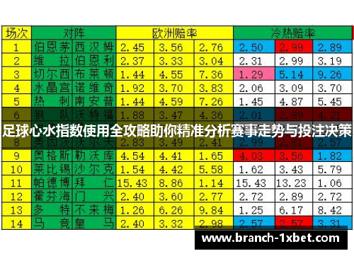 足球心水指数使用全攻略助你精准分析赛事走势与投注决策